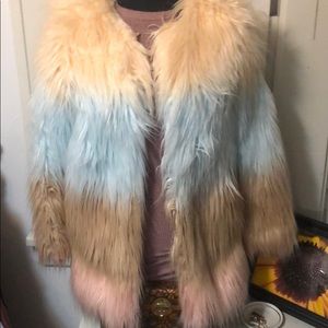 Cotton candy colored fur jacket